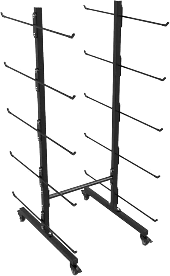 Home Gym Organizer Holder Yoga Mat Cart with Wheels, Large Yoga Mat Rack Shelf for Home Gym, Black Metal Foam Roller Holder Floor Stand, Holds 10 Mat