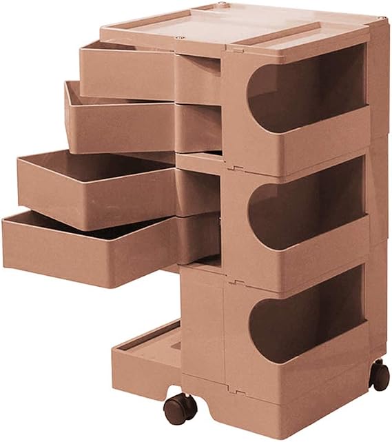 Rotatable Locker, Multi-Functional Simple, Movable Multi-Layer Shelf, Bedside Table with Wheeled Storage Rack,Pink,D
