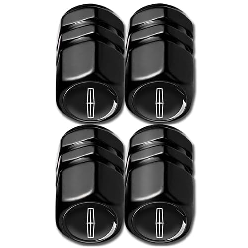 Valve Stem Caps for Lincoln Navigator MKX MKC MKZ Nautilus Continental, 4PCS Air Valve Caps Leak-Proof Dust Proof Valve Cover for Cars,Trucks, Bicycle and Motorcycles Black