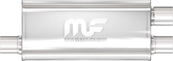 MagnaFlow Exhaust Products Performance Exhaust Muffler 14266: 2.5"/2.25" Inlet/Outlet, 5x8x18" Oval, Stainless Steel, Brushed Finish