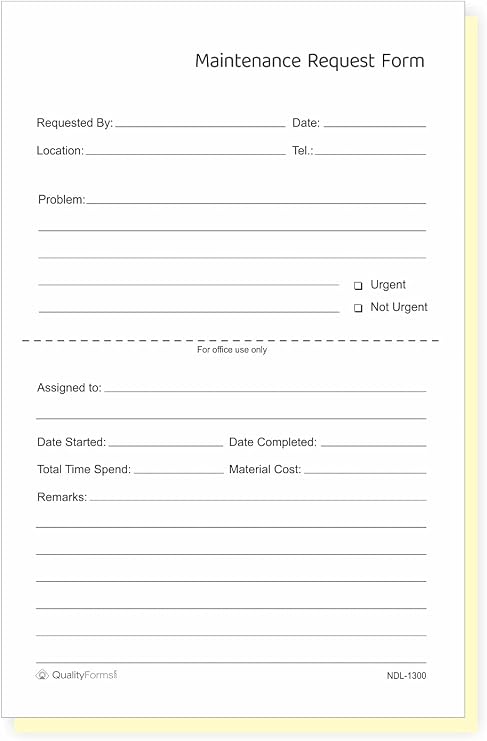 NextDayLabels Maintenance Request Forms, 2-Part Carbonless NCR, 100 Sets
