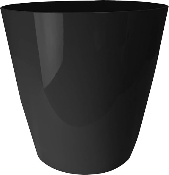 The HC Companies Aria Round Self Watering Planter - Plastic Plant Pot for Indoor Outdoor Plants Flowers Herbs, Glossy Black, 6"