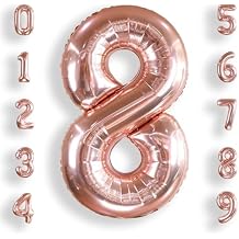 AULE 40 Inch Big Rose Gold 8 Balloon Number Large Foil Helium Number Balloons 0-9 Jumbo Giant Happy 8th Birthday Party Decorations for Boy or Girl Huge Mylar Anniversary Party Supplies