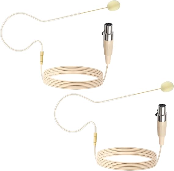 2 Pack Single Earset Headset Microphone Mini XLR 3 Pin TA3F Plug Headworn Over Ear Hanging Condenser Mic for AKG Samson Headset Microphone