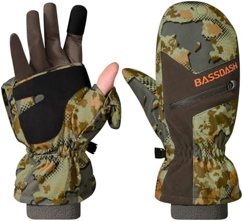 BASSDASH Mens Insulated Mittens Winter Camo Hunting Gloves Water Resistant for Cold Weather Outdoor Activities HG04M