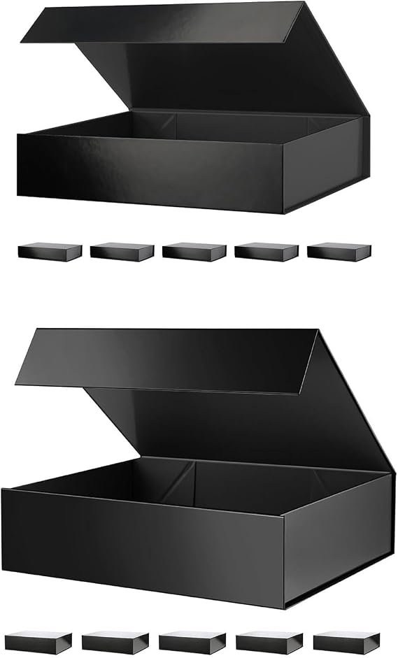 PACKHOME 6 Gift Boxes 11.5x8x2.5 Inches, 6 Large Gift Boxes 13.5x10x3.5 Inches (Black)