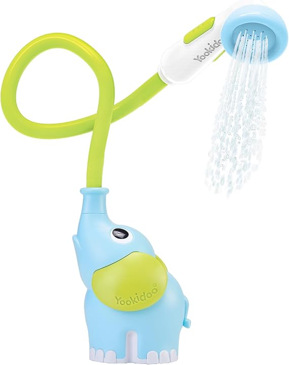Yookidoo Baby Bath Shower Head - Elephant Water Pump with Trunk Spout Rinser - Control Water Flow from 2 Trunk Knobs for Maximum Fun in Tub or Sink for Infants and Newborn Babies(Blue)