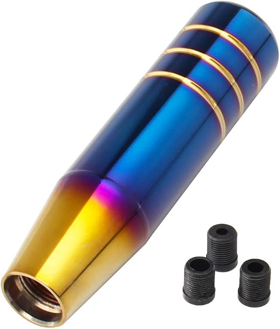 Aluminum Weighted Shift knobs, Universal Burnt Blue Long Shift knobs Automatic Manual Vehicles Lever Cover Head Shift Knobs 5 Inch with 3 Threaded Adapters M8 M10 M12 x 1.25 HTRACING (Gold)