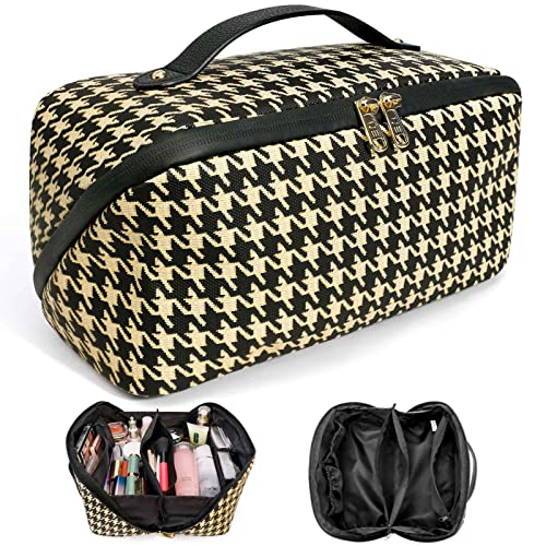 NORSENS Travel Makeup Bag - Large Capacity Cosmetic Bag Toiletry Bag for Women and Girls PU Leather Waterproof Makeup Organizer Bag Portable Skincare Bag with Handle and Divider