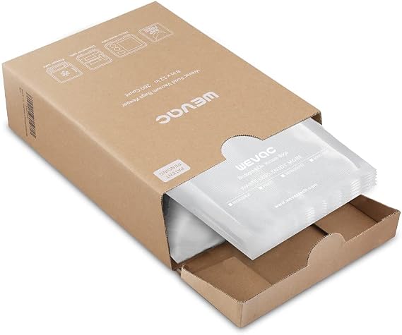 Wevac 8"x12" Vacuum Sealer Bags for Food, 200 Precut Quart Bags, Keeper Box