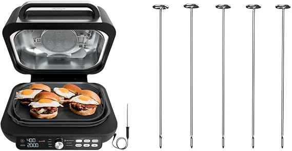 Ninja IG651 Foodi Smart XL Pro 7-in-1 Indoor Grill/Griddle Combo, Black with 120KY300 Foodi Grill Kebab Skewers, 7.25 Inches, Stainless Steel