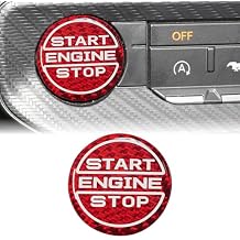 Compatible with Engine Start Stop Button Sticker Carbon Fiber Key Lgnition Cover Interior Button Trim for Ford Mustang 2024 2025 (Red)