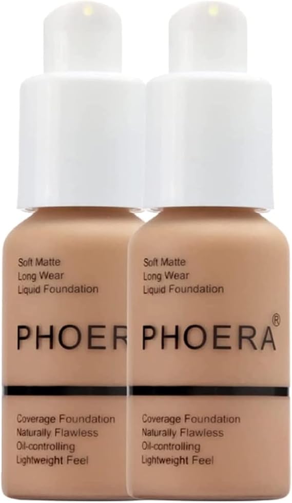 Glamza Phoera Foundation Full Coverage Makeup Set - 24hr Long Lasting Oil Control - Soft Smooth Matte Flawless Concealer Cream - Inc x2 30ml Foundation & Silicone Blender Sponge (105 Sand)