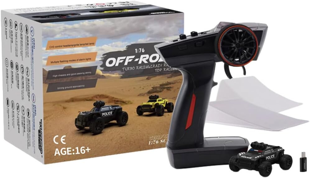 1:76 Scale Turbo RC Racing Sport Car, 2.4G 3CH 4WD Electric RC Drift Car Mini High-Speed Remote Control CarModel for Adults - RTR Version