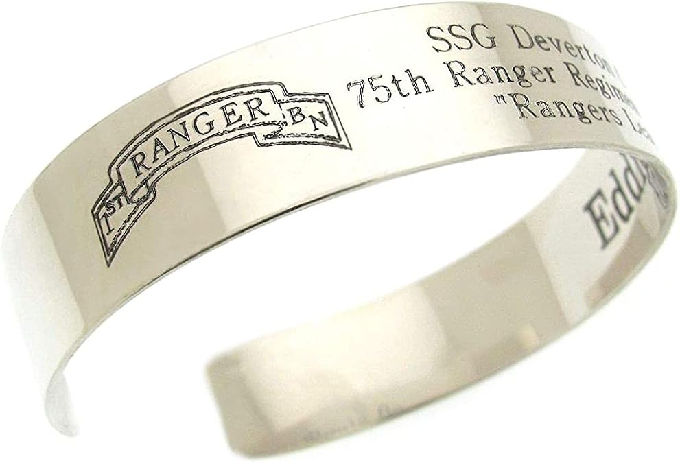US Army Ranger Bracelet 1st Ranger Battalion KIa Bracelet Military Memorial Bracelets Honor the Fallen Memorial Bracelet for SSG Sgt. Titanium Silver Cuff, Army Veterans Gift