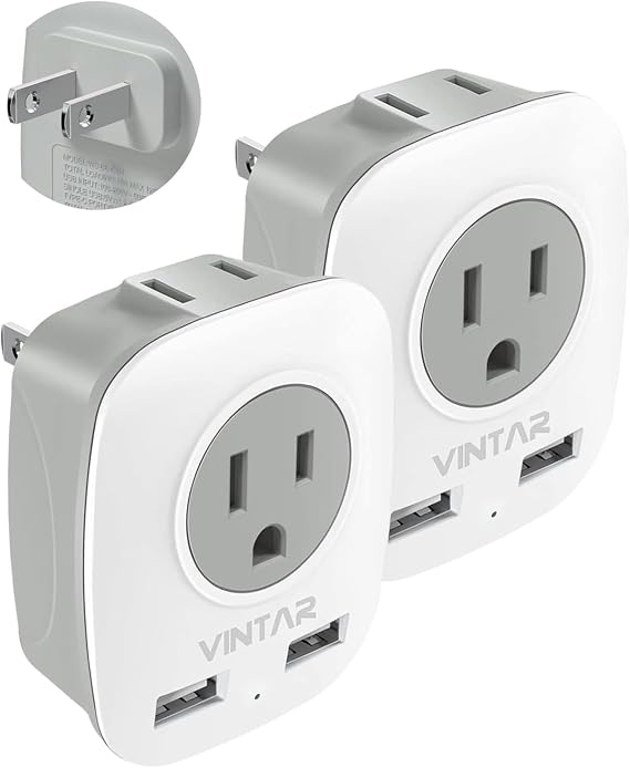 US to Japan Plug Adapter, VINTAR 2 Prong to 3 Prong Outlet Adapter with 2 AC Outlets and 2 USB Ports, Japan Travel Power Adapter for USA to Japanese China Canada Philippines, Type A