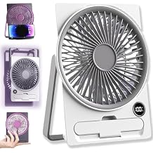 Ultra Slim Card USB Rechargeable Mini Fan, 2025 New Ultra-Quiet Portable Fan, 180 Tilt Folding Powerful Breeze Slim Card Fans, 6 Speeds Adjustable Speed Table Fans with Cell Phone Holder (White)
