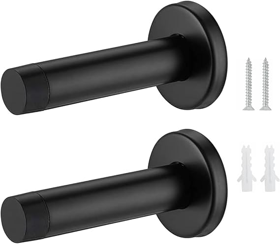 Black Door Stop, 2 Pack Door Stoppers for Skirtings, Wall Protection and Noise Reduction Solution, Modern Matte Finish for Home and Office Use