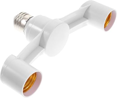 Housoutil E27 Lamp Socket Splitter Adapter Dual Light Bulb Converter with Fire-Resistant Pbt Material 7.1X3.9X1.2 Inches Ideal for Home Office Workshop Lighting