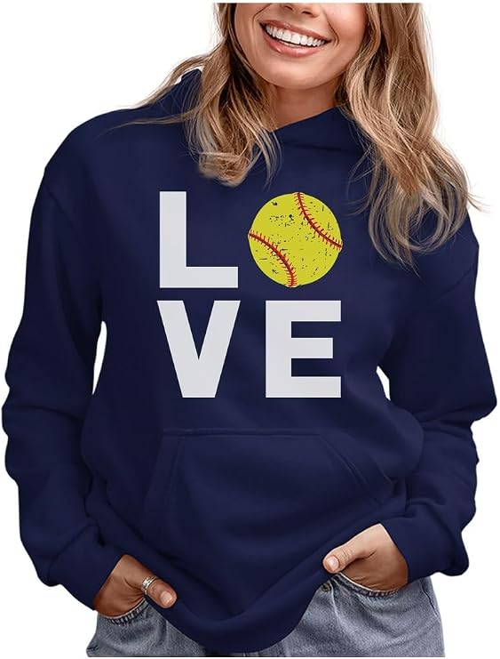 Tstars Love Softball Hoodie Women Teen Girls Player Coach Fan Game Day
