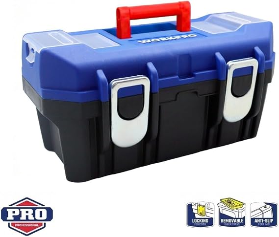 WORKPRO WP283016 Plastik Takım Çantası, Metal Kilitli, ABS Malzeme, 16 inç, 41x22.8x21.1 cm, 15kg Taşıma Kapasiteli, 2 Bölmeli