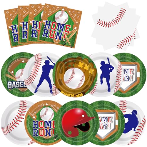 Baseball Birthday Party Decorations 100Pcs Baseball Plates and Napkins for Sports Theme Birthday Party Supplies