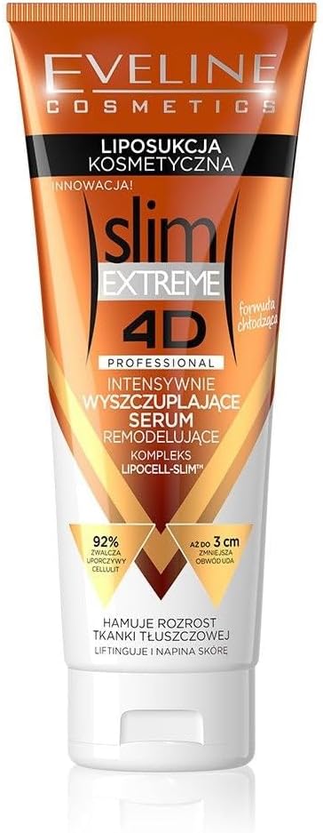 Eveline Cosmetics Slim Extreme 4D Liposuction Serum - Intensive Slimming & Reshaping Serum with Lipocell-Slim™, Isocell Slim, L-Carnitine, Q10, and Ginkgo Extract - 250 ml