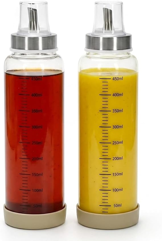 2-Pack Salad Dressing Shaker with lid - 500ml Borosilicate Glass Sauce Bottle, Oils Vinegars & Salad Dressings Container, Condiment Bottle for marinades, Honey, Syrup