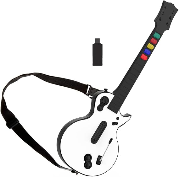 NBCP Wireless Guitar Controller for PC & PS3 - Guitar Hero 3/4/5 & Rock Band 1/2 Games - With Straps & Wireless Dongle, White