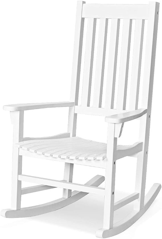 Moccha Outdoor Rocking Chair, Acacia Wood Frame, Porch Rocker for Garden, Lawn, Balcony, Backyard and Patio (1, White)