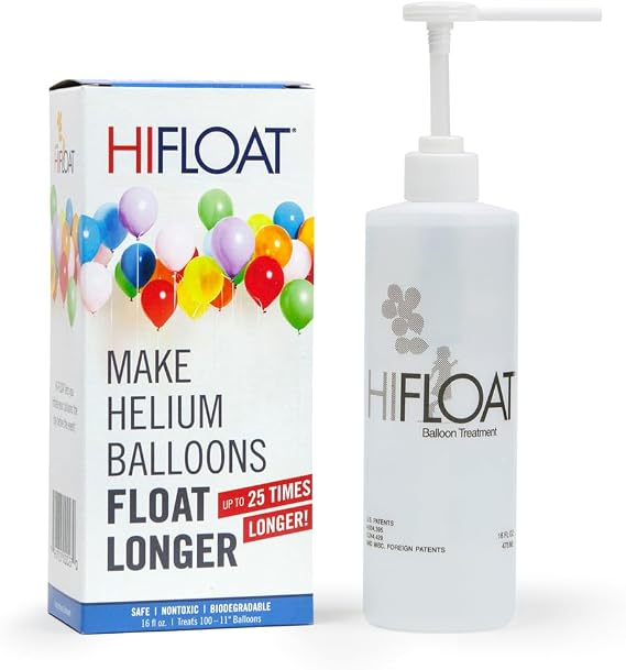 HI-FLOAT Balloon Treatment 16 oz Extends Float Time for Helium-Filled Latex Balloons Treats Up to 100 (11-Inch) Balloons Non-Toxic, Biodegradable Balloon Sealant