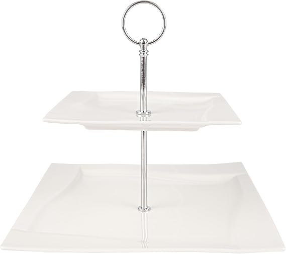Etagere Porcelain - 2 Tier - White Cake Stand Cupcake Holder - Fruit Stands - Fruit Biscuits Sweets Serving Plate - Pastry Tiered Serving Tray for Christmas