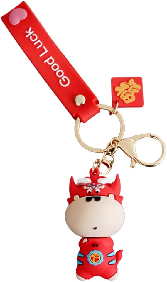 BESTOYARD Cow Keychains Good Luck Keychain Fortune Key Rings for Chinese Zodiac Year of The Ox New Year Bull Calf Key Chain Holder Feng Shui Decoration for New Year Wealth Prosperity