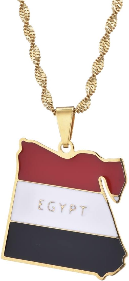 Egypt Map Flag Pendant Necklaces for Men Women Egyptians Jewelry