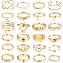 FAXHION 24-60 Pcs Gold Stackable Rings for Women, Knuckle Rings Chunky Gold Ring Set Dainty Stacking Cute Rings, Multiple Sizes Cute Jewelry Set Gift