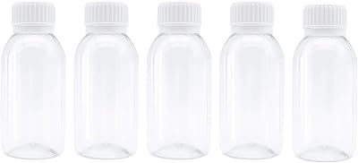 TRENDBOX Pack of 5-100ml Clear Empty PET Mini Storage 100ml100g100cc Bottles Hard Plastic Durable Turn Screw Cover Cap Round Filling Liquid Rhinestones Water Container