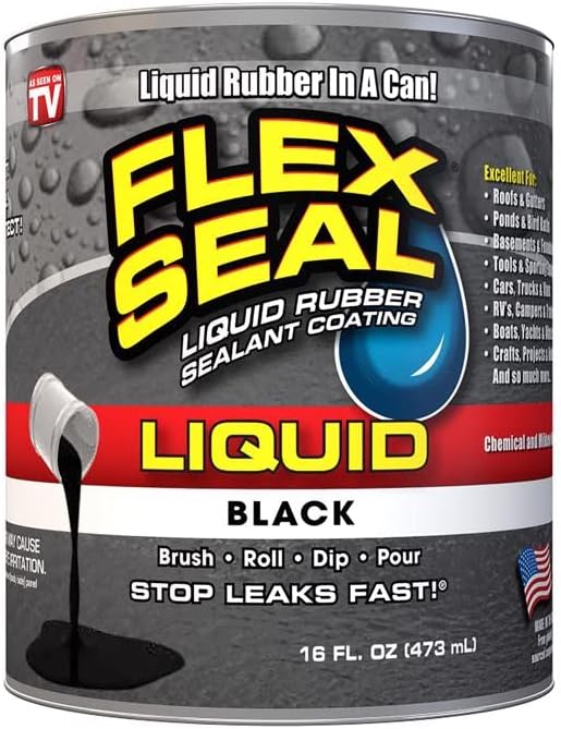 Flex Seal Liquid, 16 oz, Black, Liquid Rubber Coating Sealant, Waterproof, Flexible, Breathable, and UV Resistant, Roof Repair, Basements, RV, Campers, Trailers, Marine, EPDM, Masonry