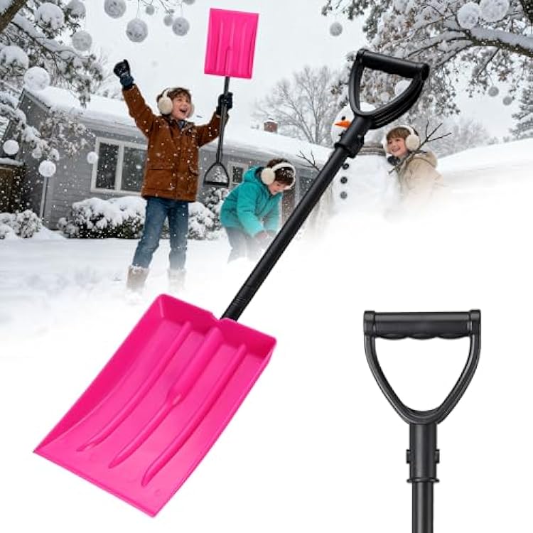Kids Snow Shovel, Comfortable Strong D Handle Grip Detachable Lightweight Small Winter Snow Shoveling Tool for Children Toddler to Home Courtyard Camping Beach Driveway(Pink)