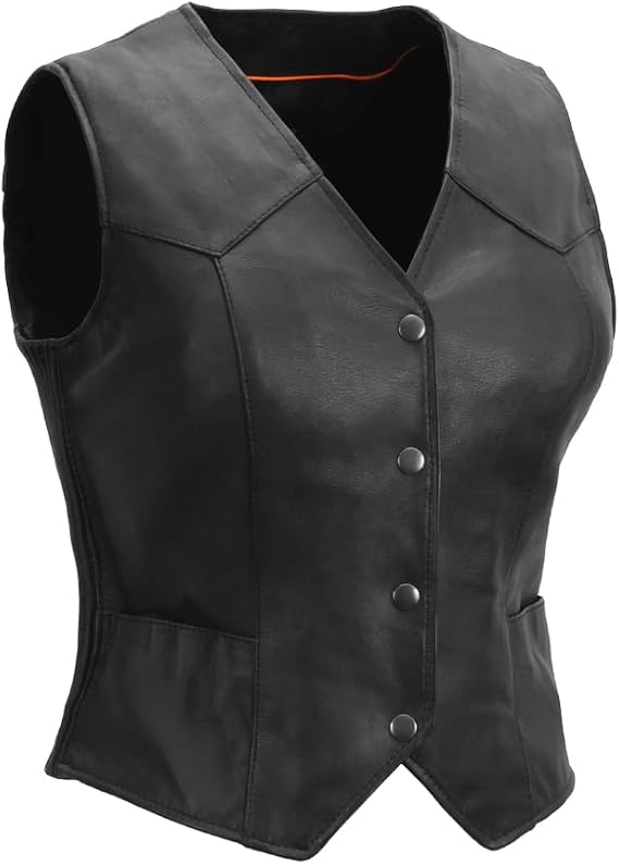 First Mfg Co - Sweet Sienna - Women's Motorcycle Leather Vest V-Neck Motorcycle Riding Vest