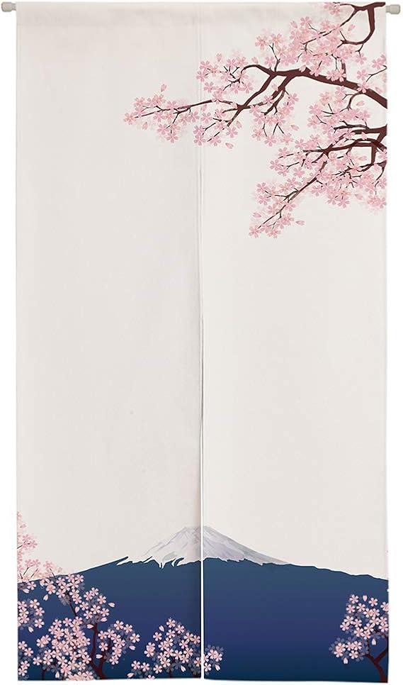 Ofat Home Mount Fuji & Cherry Blossom Noren, 33.5" x 59"
