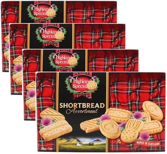 Highland Scottish Shortbread Biscuits 200g - Traditional Scottish Short bread Fingers Individually Wrapped, Luxury Scottish Shortbread Assortment Bundle, Rich Butter Biscuits (Pack of 4 x 200g)