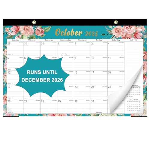 Lbylyhxc 2026 Desk Calendar, 18-Month Calendar Use Now to Dec. 2026, Large 17 x 12 DesktopWall Monthly Calendar for Home, School or Office Desk Calendar Flowers, 17x12 inches