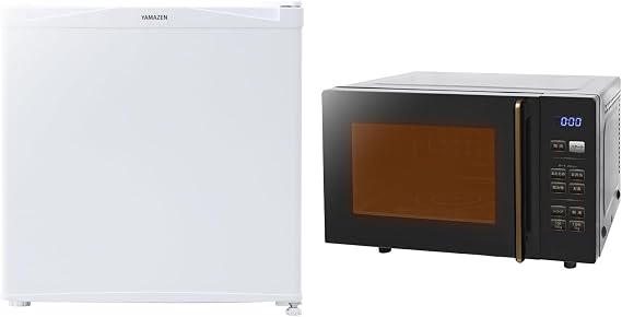 Yamazen Refrigerator 16.9 gal 46 L White & Microwave Oven 2 Piece Set, Black, Home Appliance Set, New Life, New Life, Home Appliance Set, Living Alone, Compact