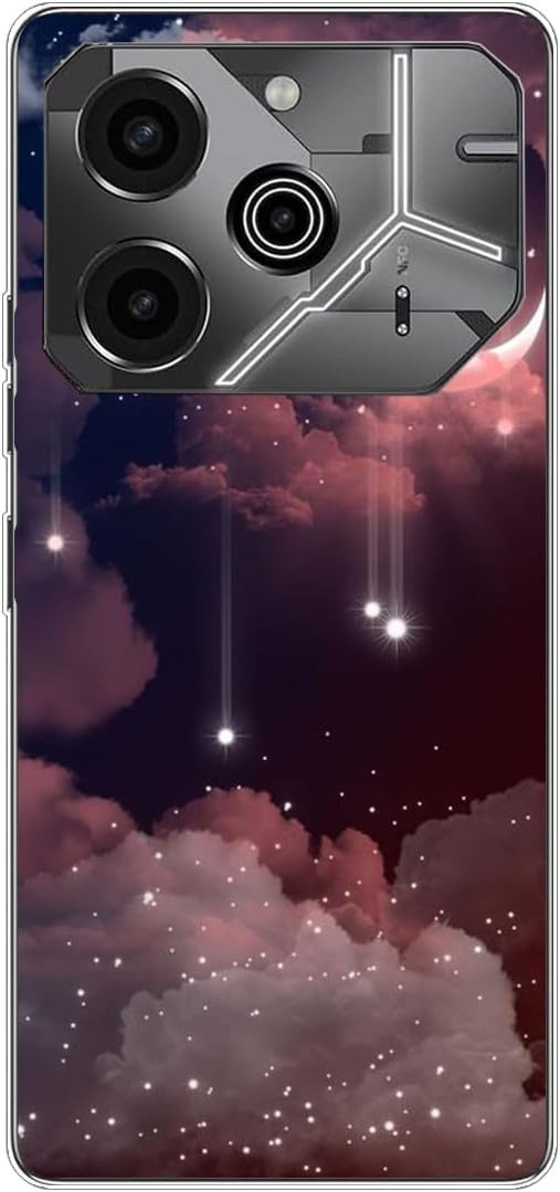Case compatible with TECNO POVA 6 PRO 5G,Shockproof Slim Thin Silicone Protective Anti-Fingerprint Anti-Scratch Anti-Fall phone cover - Stars moon clouds sky
