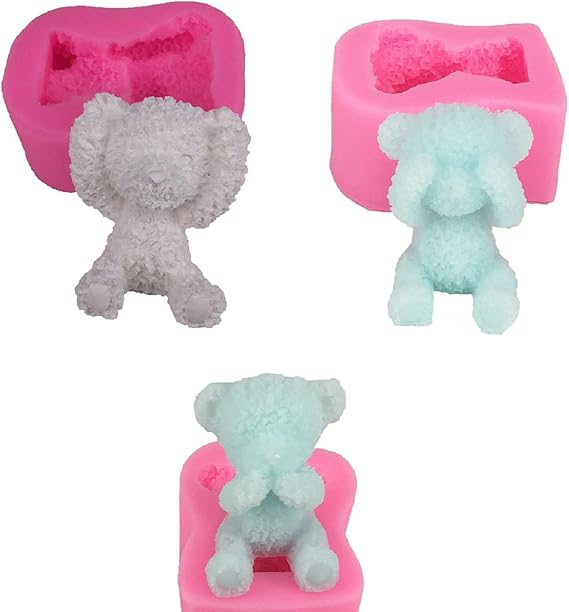 3 Pcs 3D Teddy Bear Silicone Mould, Candle Soap Making Moulds, Cake Decorating Fondant Chocolate Candy Baking Mould for Wedding Baby Shower Birthday Cupcake Topper Decoration