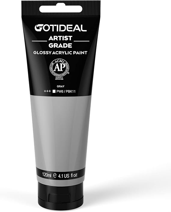 GOTIDEAL Acrylic Paint Gray Tubes(120ml, 4.1 oz) Non Toxic Non Fading,Rich Pigments for Painters, Ideal for Canvas Wood Clay Fabric Ceramic Craft Supplies (Gray)