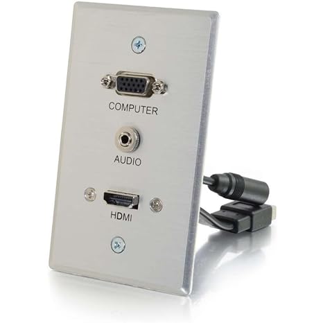 C2G Legrand HDMI VGA and AUX Wall Pass Through, Pass Through Wall Plate for In Wall Cable Management, Brushed Aluminium, Silver, 1 Count, C2G 60144