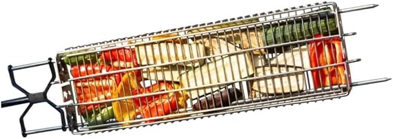 KANKA Grill 100% Stainless Steel BBQ Grill Basket Double Size Grilling Basket for Fish, Steak, Vegetables & Kebab Adjustable Levels, Outdoor BBQ Accessories, Dishwasher Safe, XL