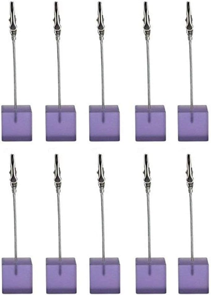 Xiaoyztan Purple Resin Cube Base Note Stand Alligator Clip Place Card Holder for Wedding Party or Meeting Displaying Alligator Clip Display Pack of 10