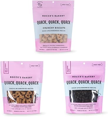Bocces Bakery Quack, Quack, Quack Treat Bundle for Dogs, Wheat-Free Everyday Dog Treats, Made with Real Ingredients, Baked in The USA, All-Natural Soft & Chewy Cookies, Biscuits & Training Treats